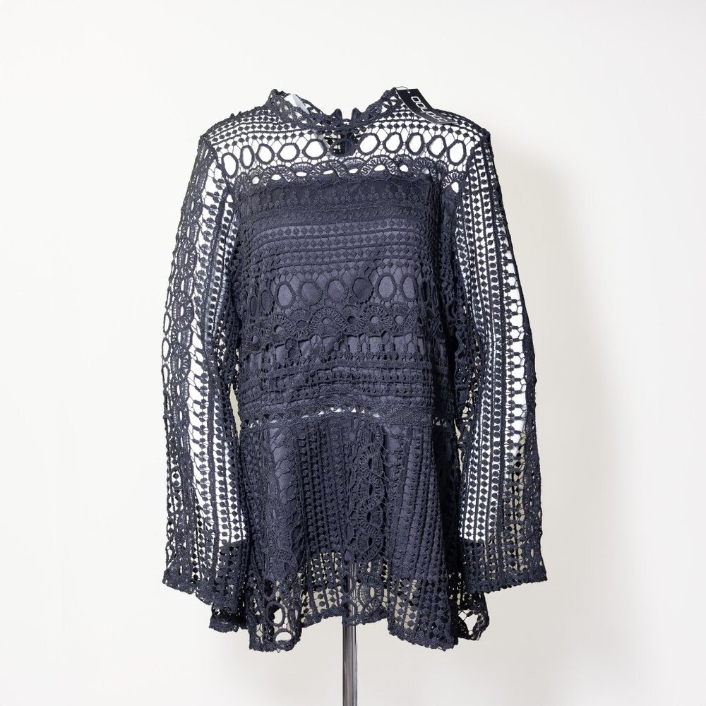 Boohoo Crochet Black Summer Boho Peplum Top